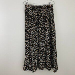 Umgee Black Leopard Print Pleated Maxi Skirt